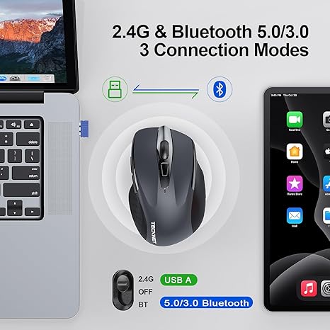 TECKNET Wireless Mouse (2.4G & BT5.0/3.0) Silent 4800 DPI Computer USB